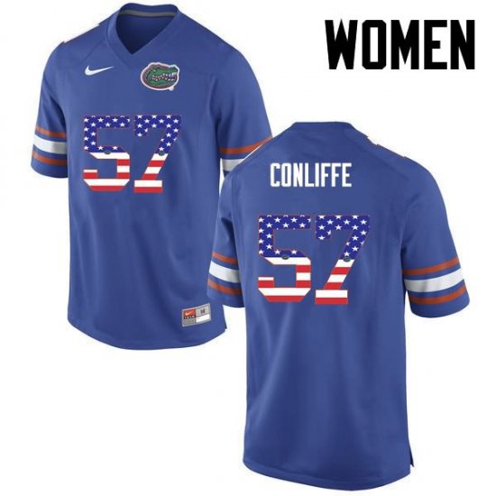 Women's Florida Gators #57 Elijah Conliffe NCAA Nike Blue USA Flag Fashion Authentic Stitched College Football Jersey MRY0362BK